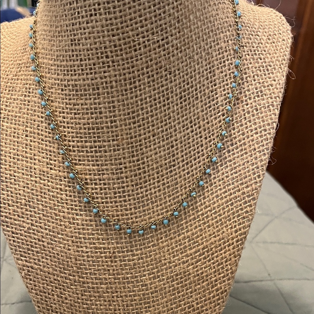 Elegant Gold Blue Beaded Necklace